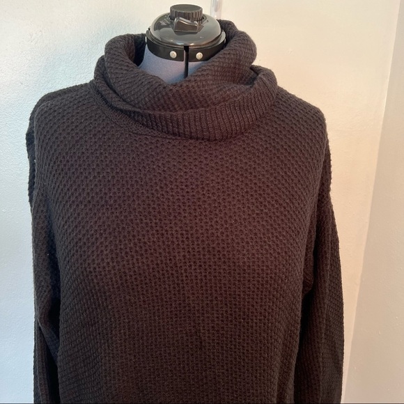 Sanctuary Waffle Knit Cowl Neck Black Sweater - Picture 3 of 11